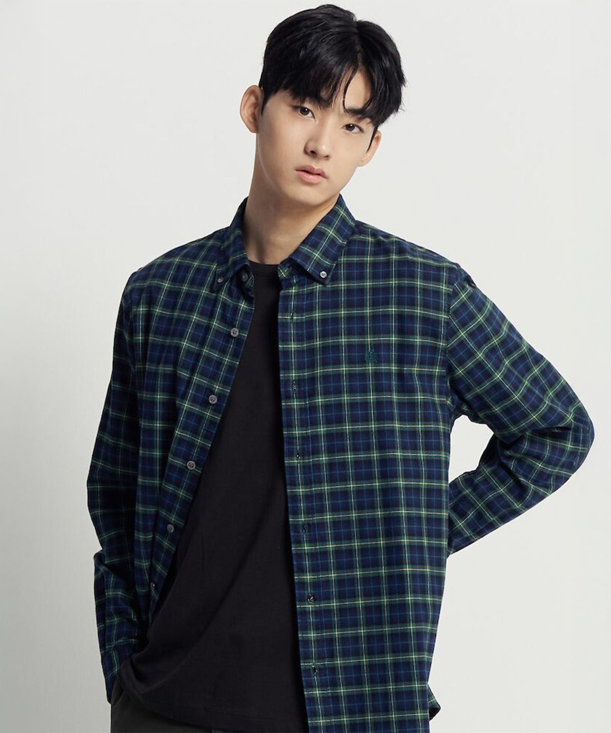 빈폴 멘(BEANPOLE MEN) 브러쉬드 트윌 스몰 체크 셔츠  그린