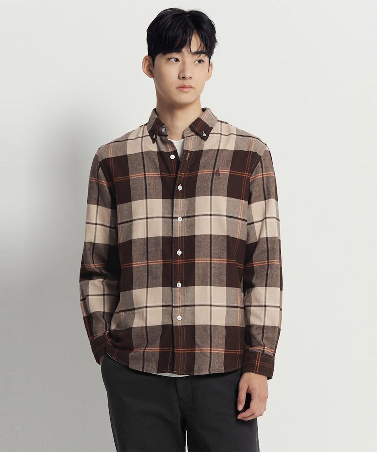 빈폴 멘(BEANPOLE MEN) 브러쉬드 트윌 빅 체크 셔츠  브라운