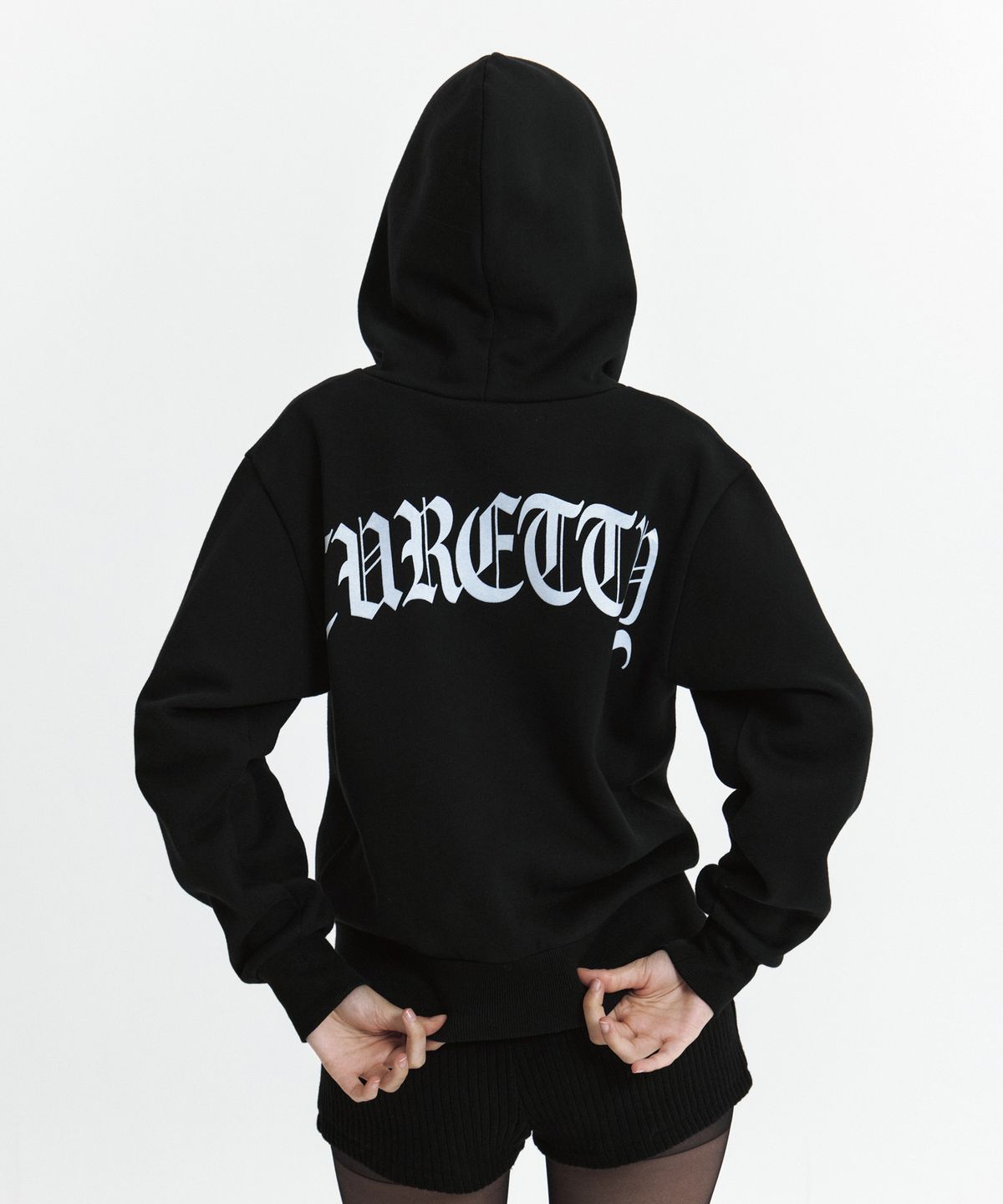 큐리티(CURETTY) C VELVET LOGO FLEECE ZIP-UP HOODIE_BLACK