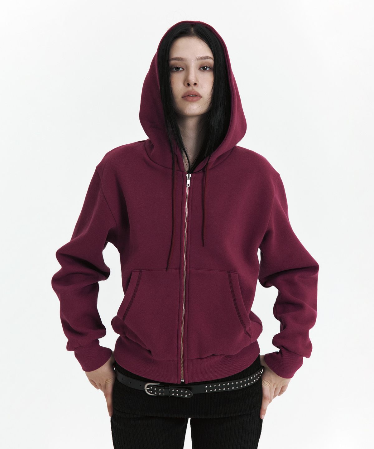 큐리티(CURETTY) C VELVET LOGO FLEECE ZIP-UP HOODIE_PURPLE