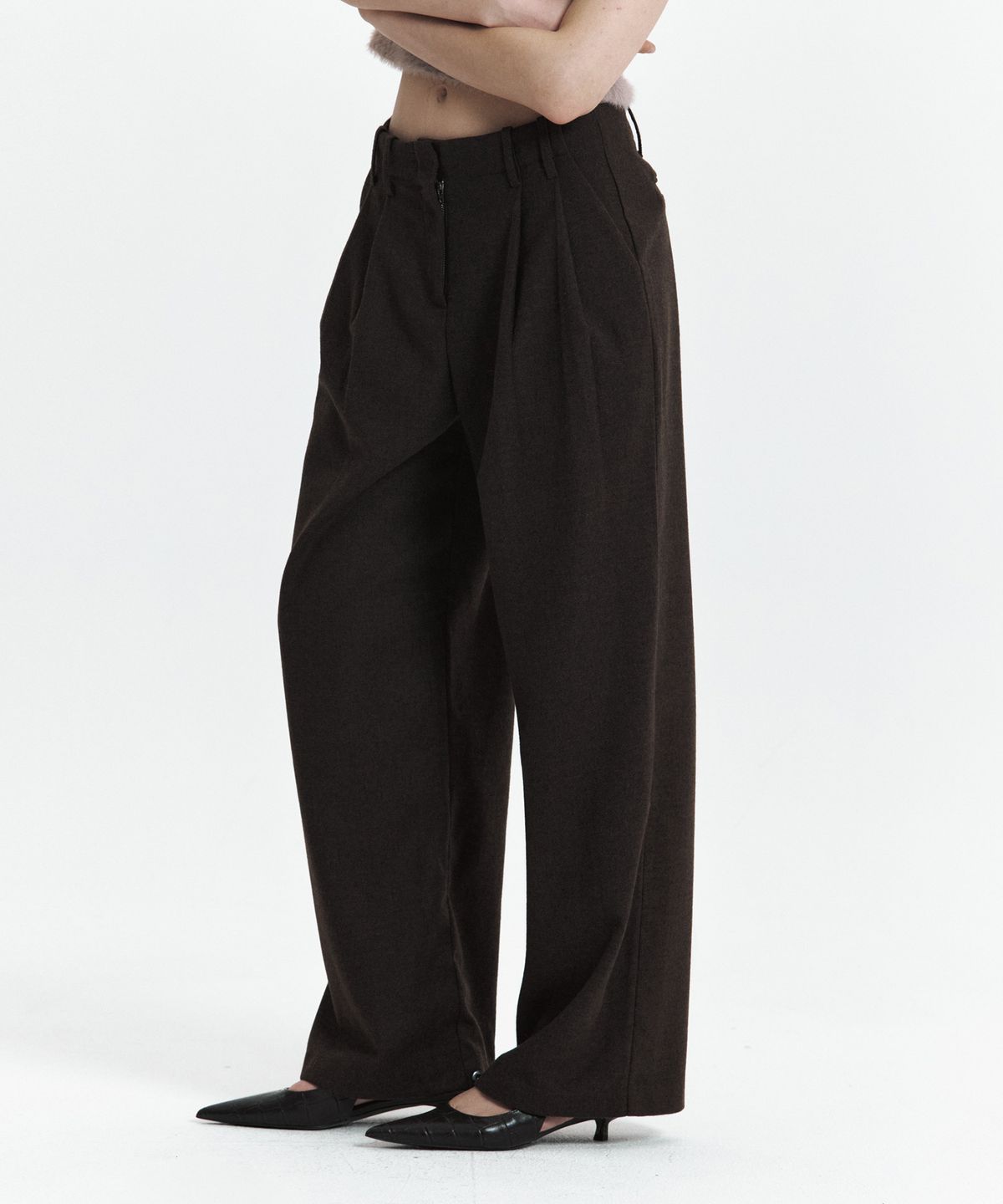 큐리티(CURETTY) C DOUBLE LOOP WIDE WOOL SLACKS_BROWN