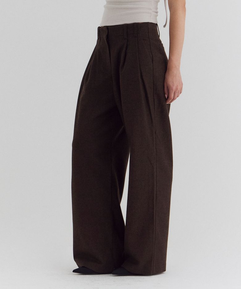 C DOUBLE LOOP WIDE WOOL SLACKS_BROWN