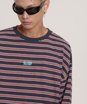 멀티 스트라이프 박스 롱슬리브 (챠콜)