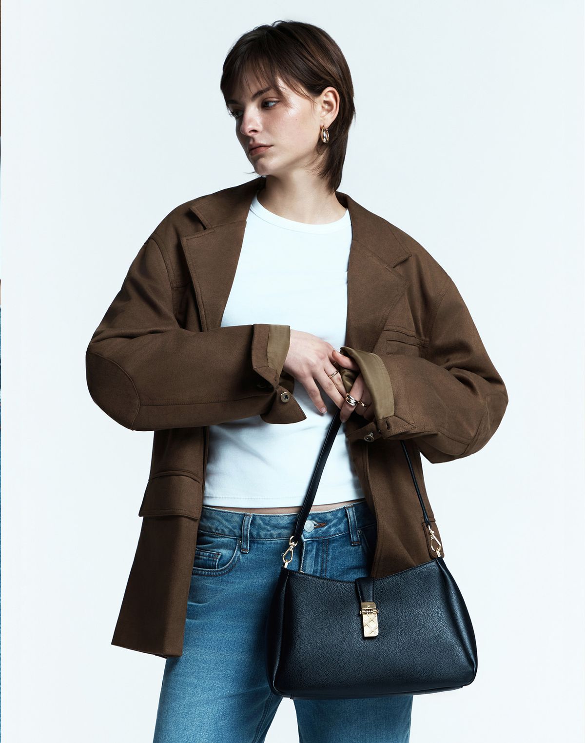 닥스 여성 액세서리(DAKS WOMENS ACCESSORIES) 블랙 소가죽 체크 장식 포인트 숄더백 DCBA6E161BK