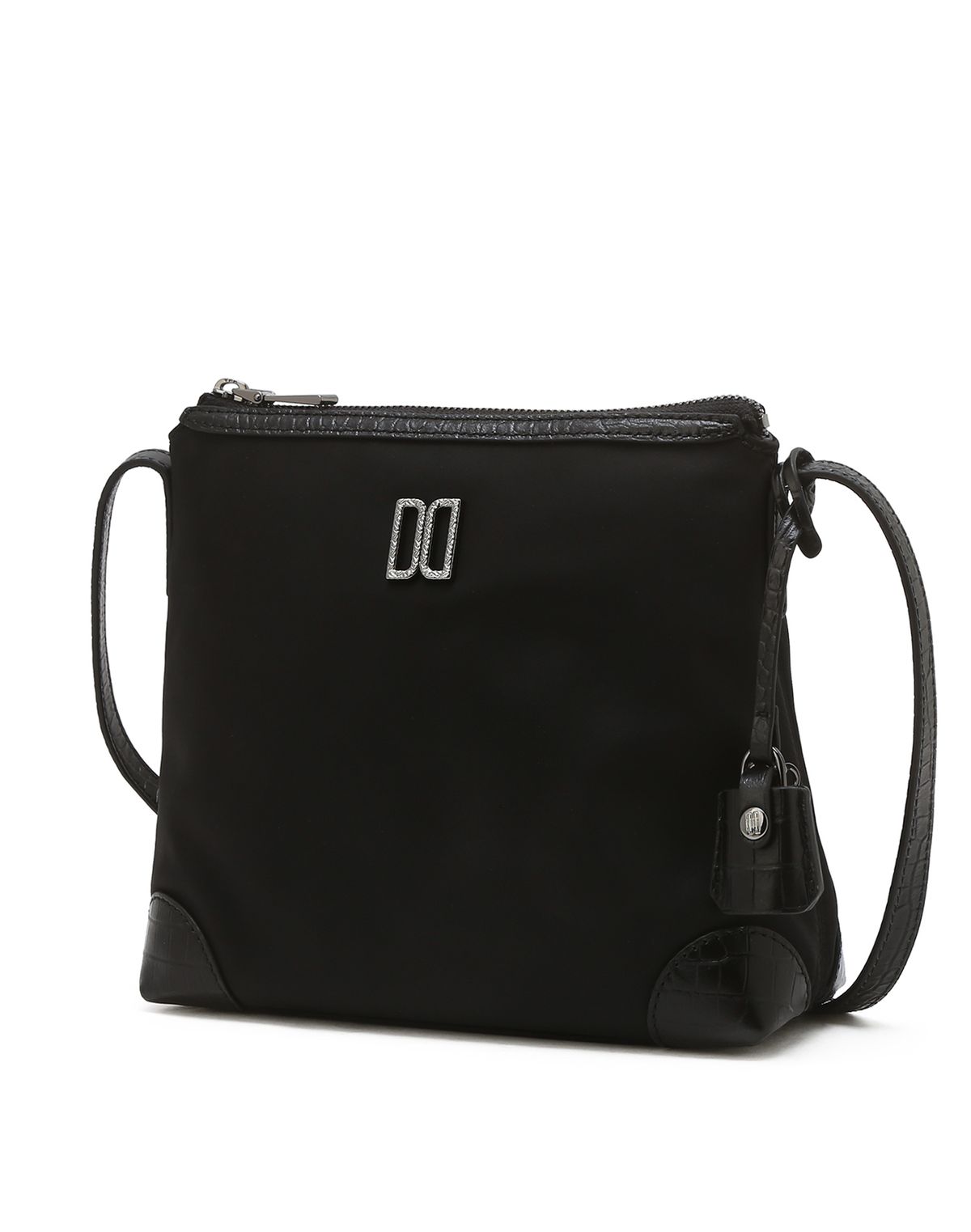 닥스 여성 액세서리(DAKS WOMENS ACCESSORIES) 블랙 크로커 소가죽 배색 나일론 크로스백_DCBA6E051BK