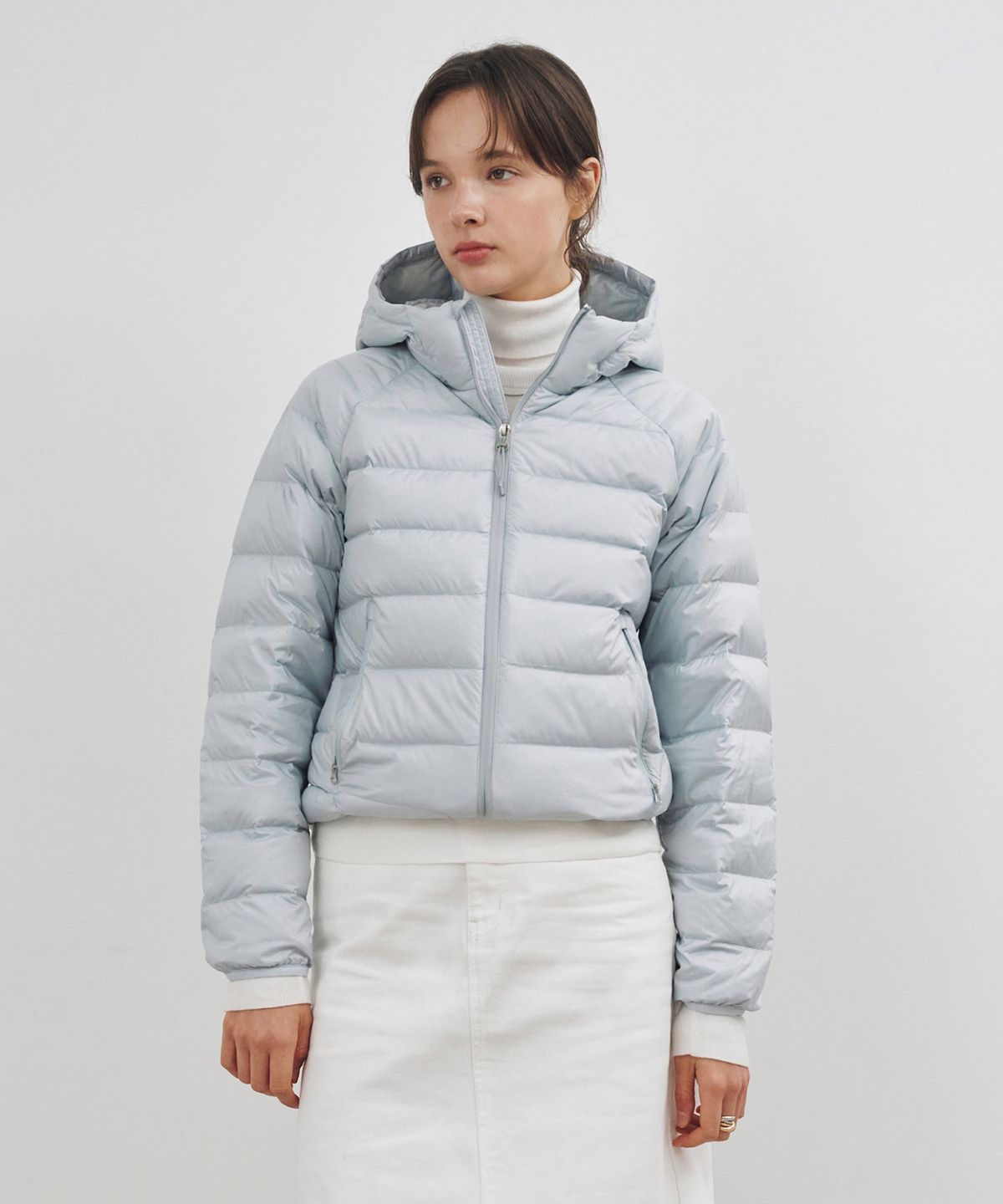 커스텀어클락 우먼(COSTUMEOCLOCK WOMAN) [덕다운ver.] 라이트웨이트 후드 덕다운 패딩 자켓 스카이블루 COWJP001SKYBLUE