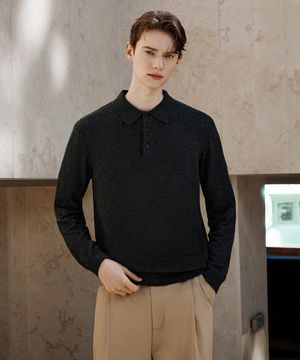 25FW 캐시미어 울 블렌드 카라 니트 차콜