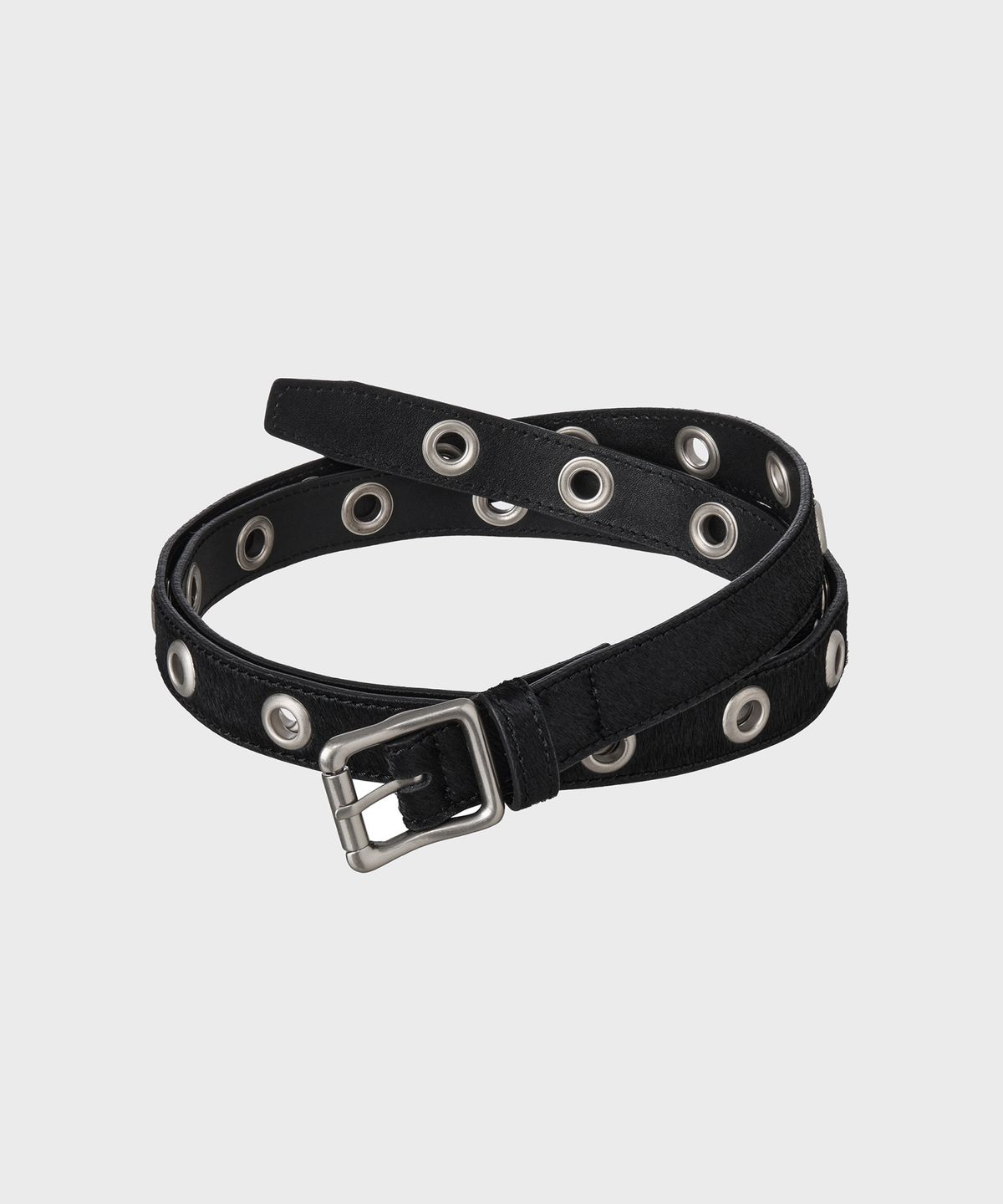 브랜디드(BRANDED) CALF HAIR SINGLE EYELET BELT [BLACK]