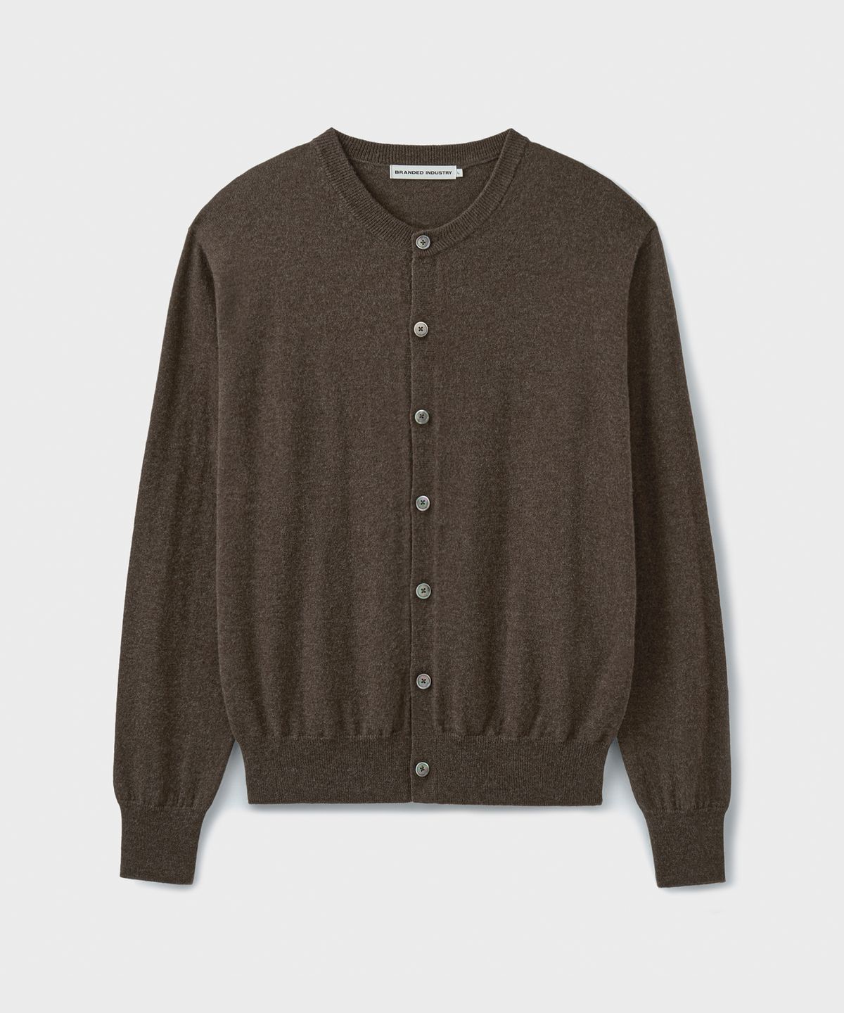 브랜디드(BRANDED) [SUPERIOR] ESSENTIAL SUPERFINE ROUND CARDIGAN [MELANGE BROWN]