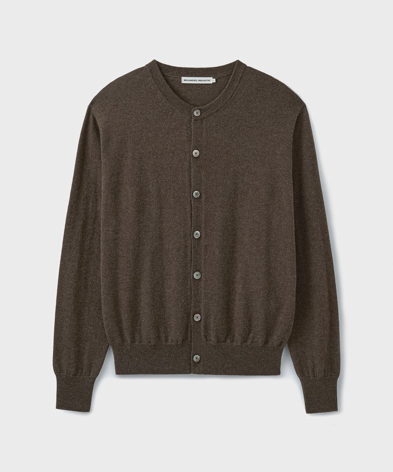 [SUPERIOR] ESSENTIAL SUPERFINE ROUND CARDIGAN [MELANGE BROWN]