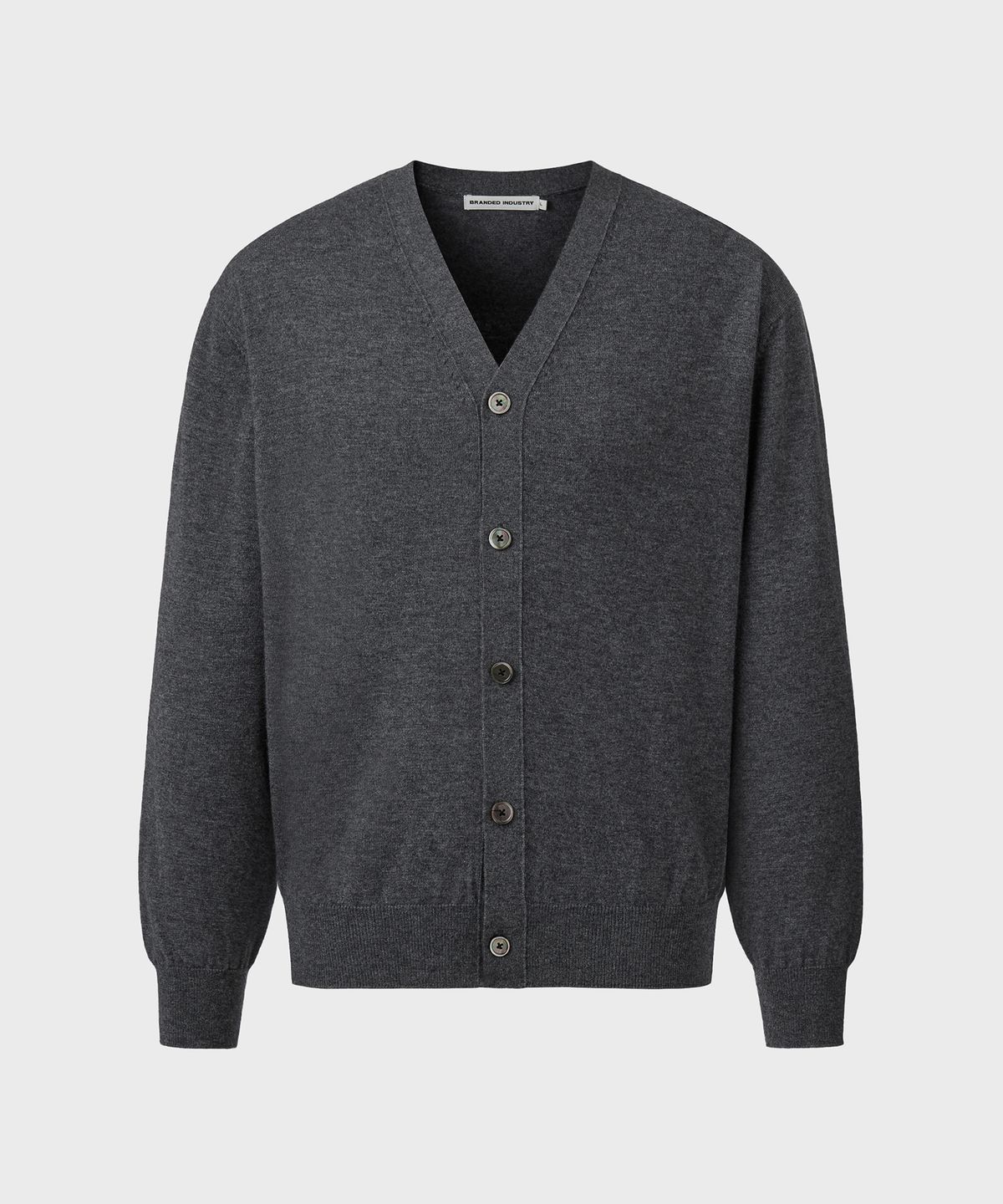 브랜디드(BRANDED) [SUPERIOR] ESSENTIAL SUPERFINE V-NECK CARDIGAN [CHARCOAL]