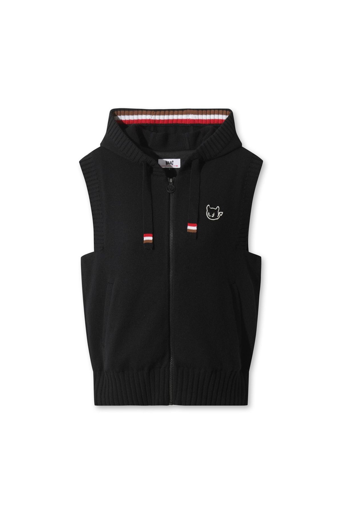 왁(WAAC) Women Knit Hooded Zip-up Vest WWWAW25714BKX