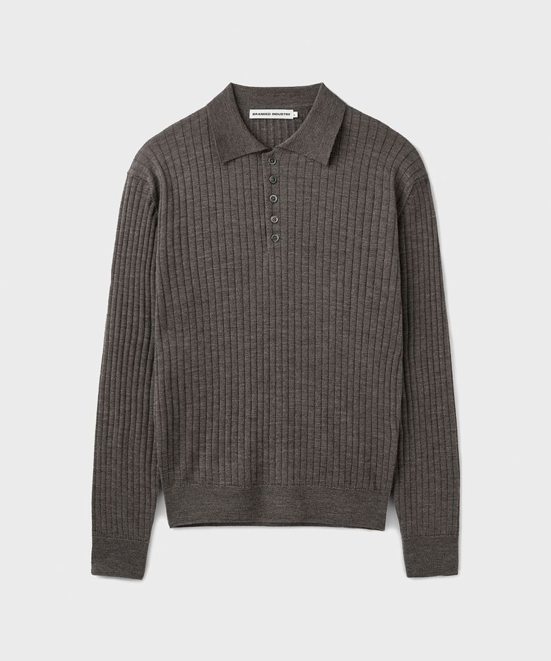 GRACE MERINO WOOL POLO KNIT [MELANGE BROWN]