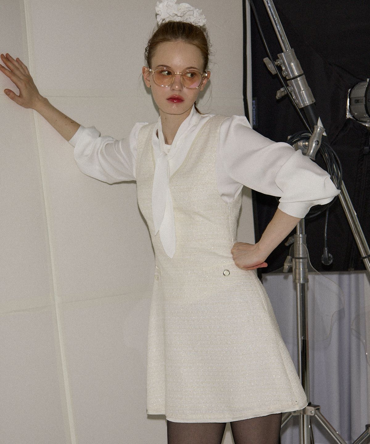 살롱 드 욘(SALON DE YOHN) Bella Tweed Mini Dress_ Ivory
