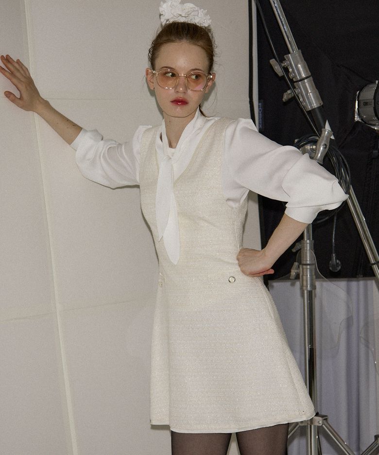 Bella Tweed Mini Dress_ Ivory