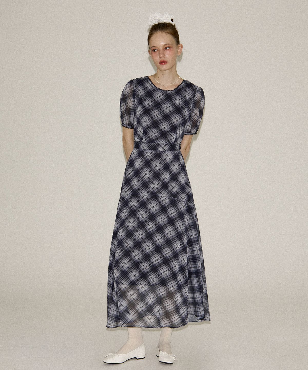 살롱 드 욘(SALON DE YOHN) Vintage Check Long Dress_ Black