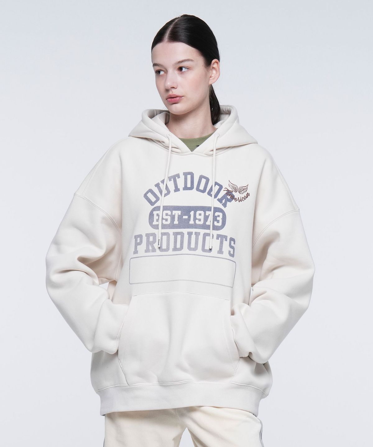 아웃도어 프로덕츠(OUTDOOR PRODUCTS) (기모) ARCHED LOGO HOODIE (IVORY)