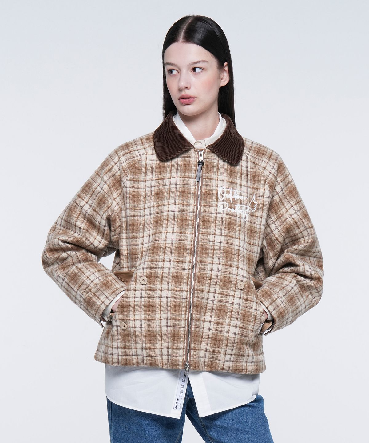 아웃도어 프로덕츠(OUTDOOR PRODUCTS) W ROUND COLLAR CHECK BLOUSON (BEIGE)