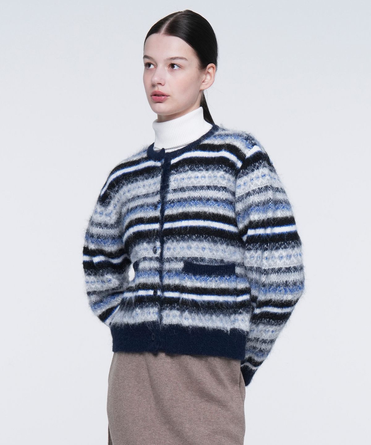아웃도어 프로덕츠(OUTDOOR PRODUCTS) W STRIPE PATTERN CARDIGAN (NAVY)