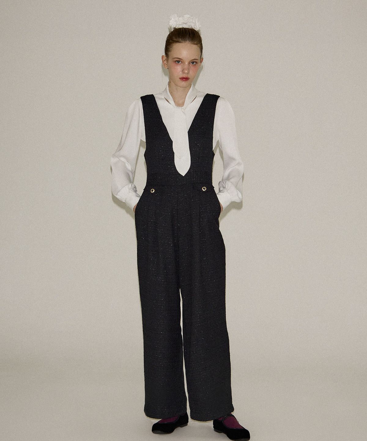 살롱 드 욘(SALON DE YOHN) Tweed Jumpsuit_ Black