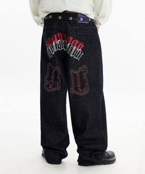 HD 멀티 로고 데님 팬츠 인디고블루