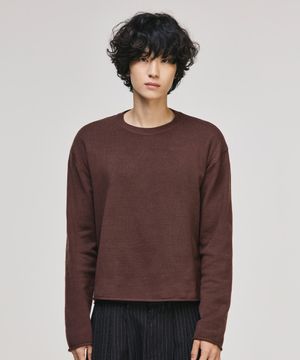 크롭 롤링 라운드 니트[브라운]