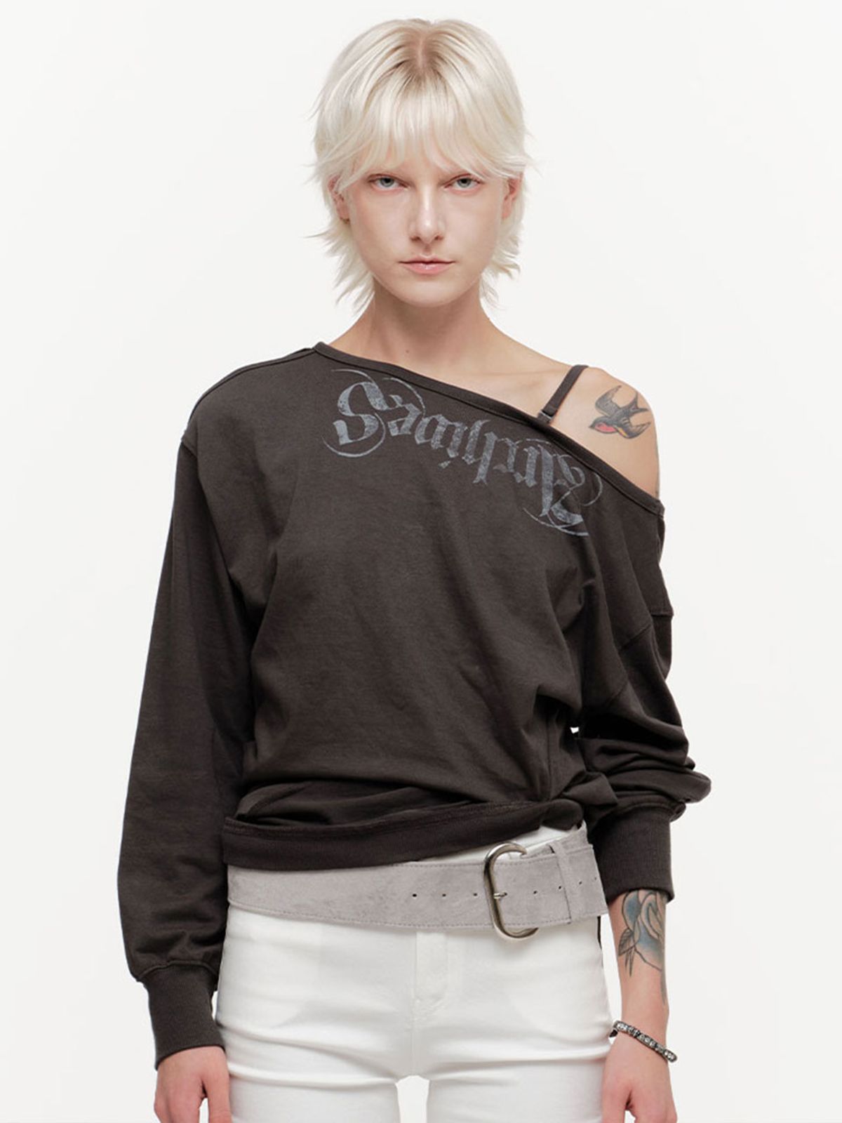 2000아카이브스(2000ARCHIVES) ASHA DRAPED SWEATSHIRT (CHARCOAL)