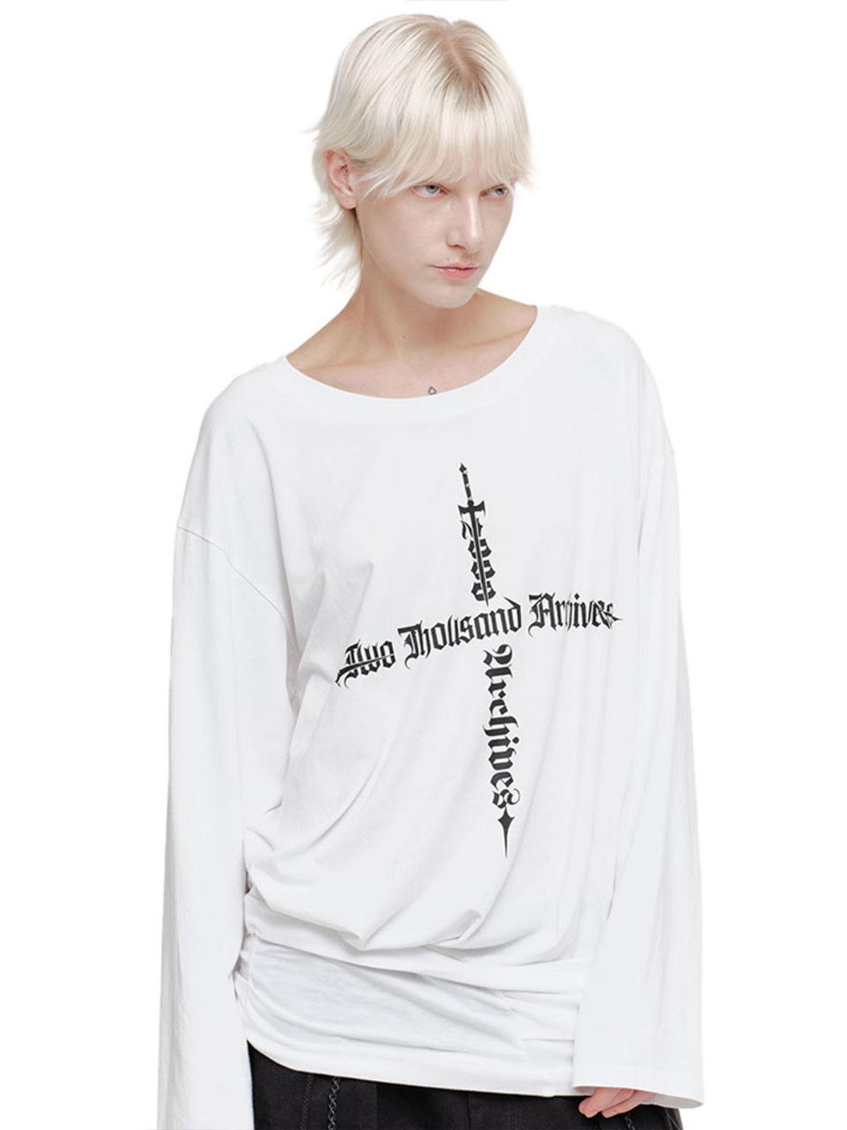2000아카이브스(2000ARCHIVES) DAGGER DRAPED T-SHIRT (WHITE)