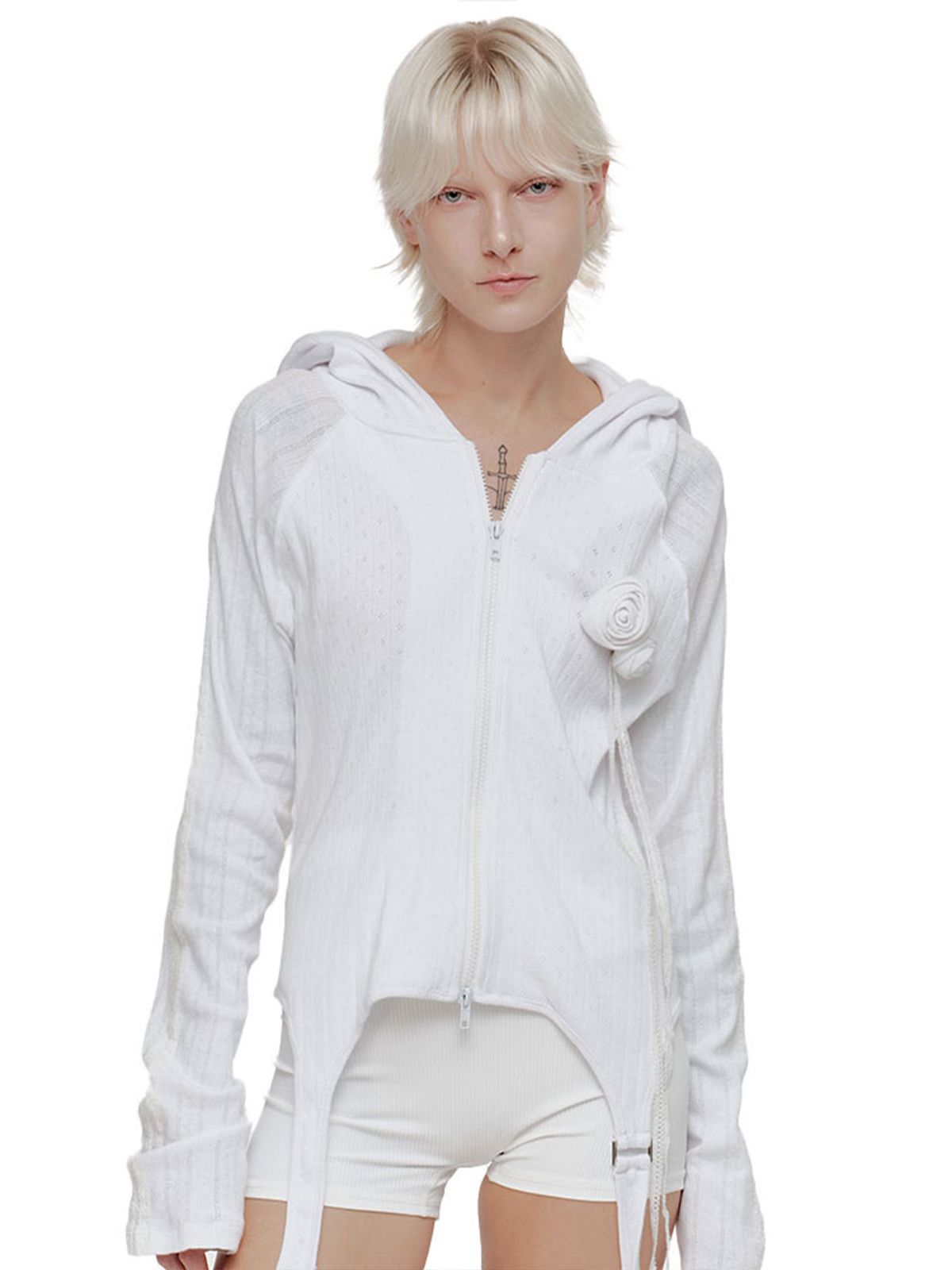 2000아카이브스(2000ARCHIVES) ROSIE POINTELLE HOODIE ZIP UP (WHITE)