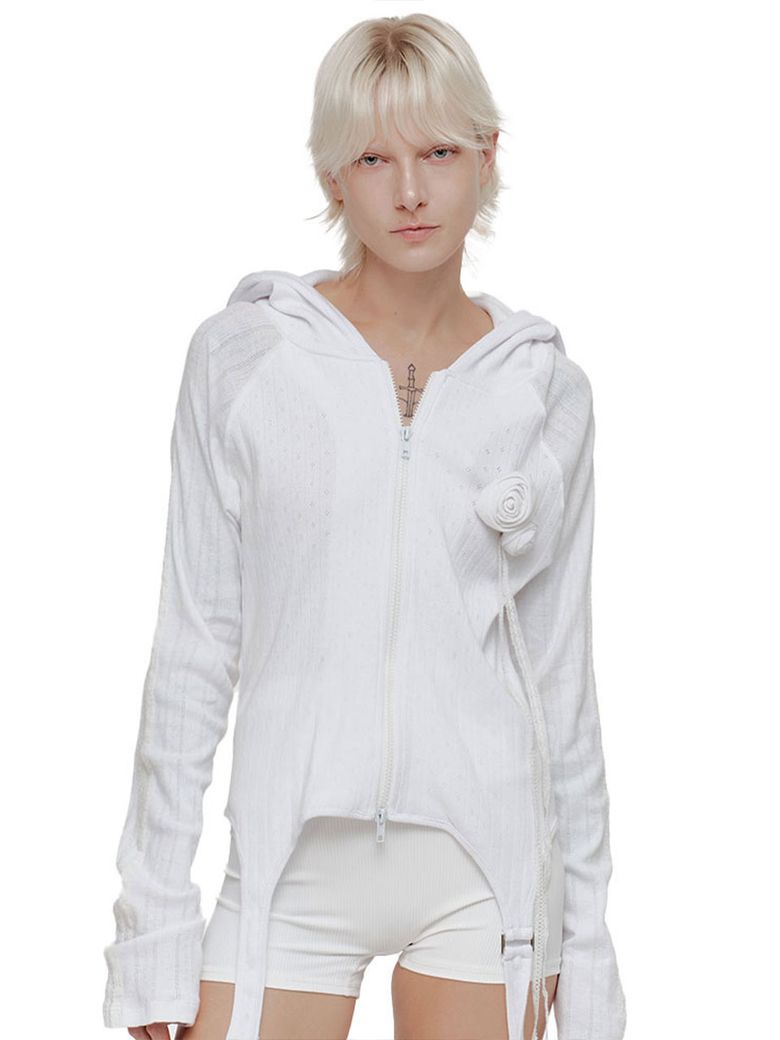 ROSIE POINTELLE HOODIE ZIP UP (WHITE)