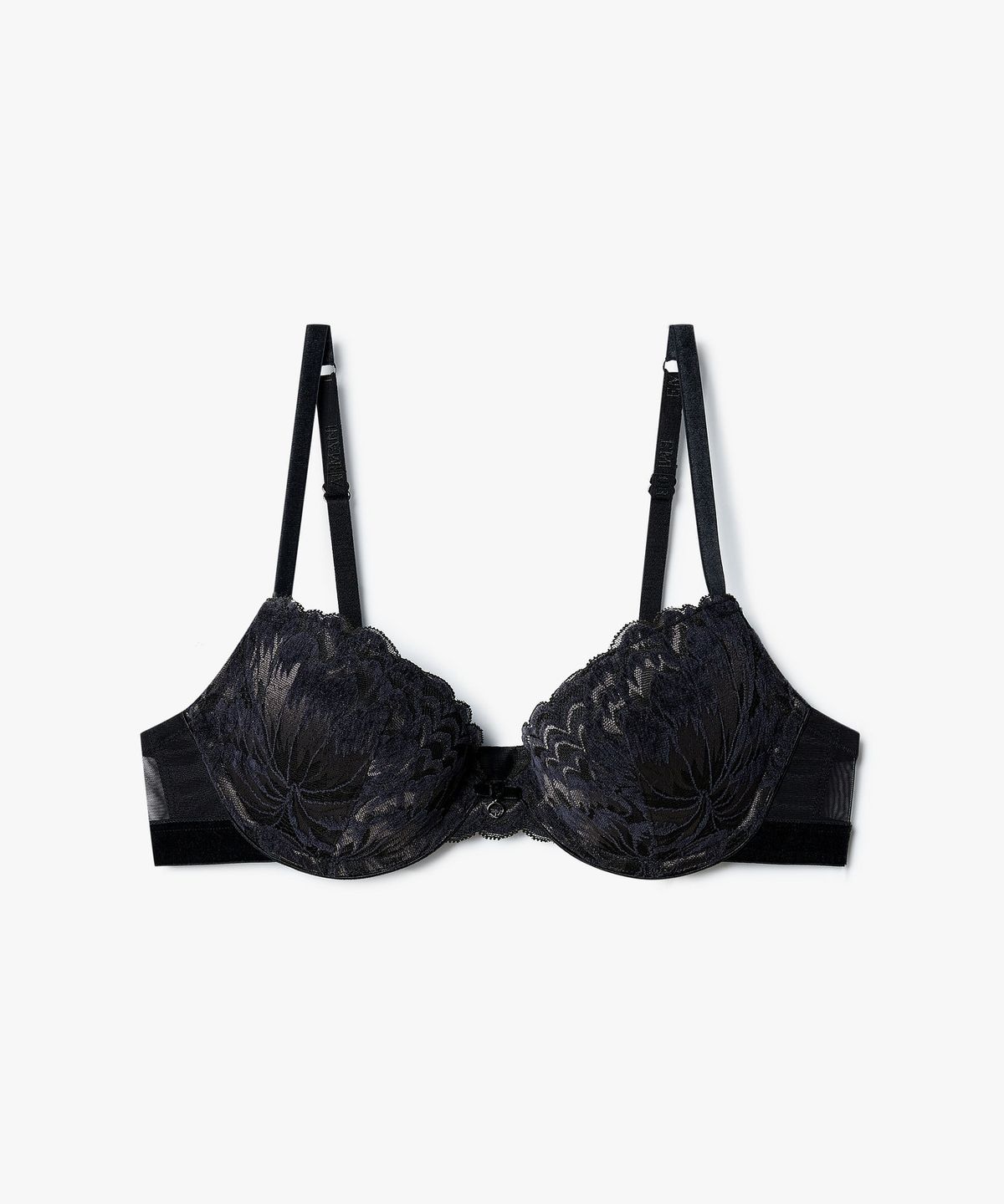 엠포리오 아르마니 언더웨어(EMPORIO ARMANI UNDERWEAR) 여성 벨루어 패치 자카드 푸쉬업 브라_블랙 0825385530