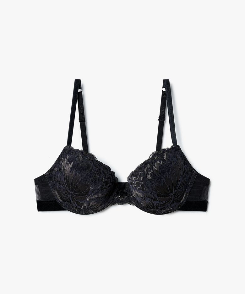 여성 벨루어 패치 자카드 푸쉬업 브라_블랙 0825385530