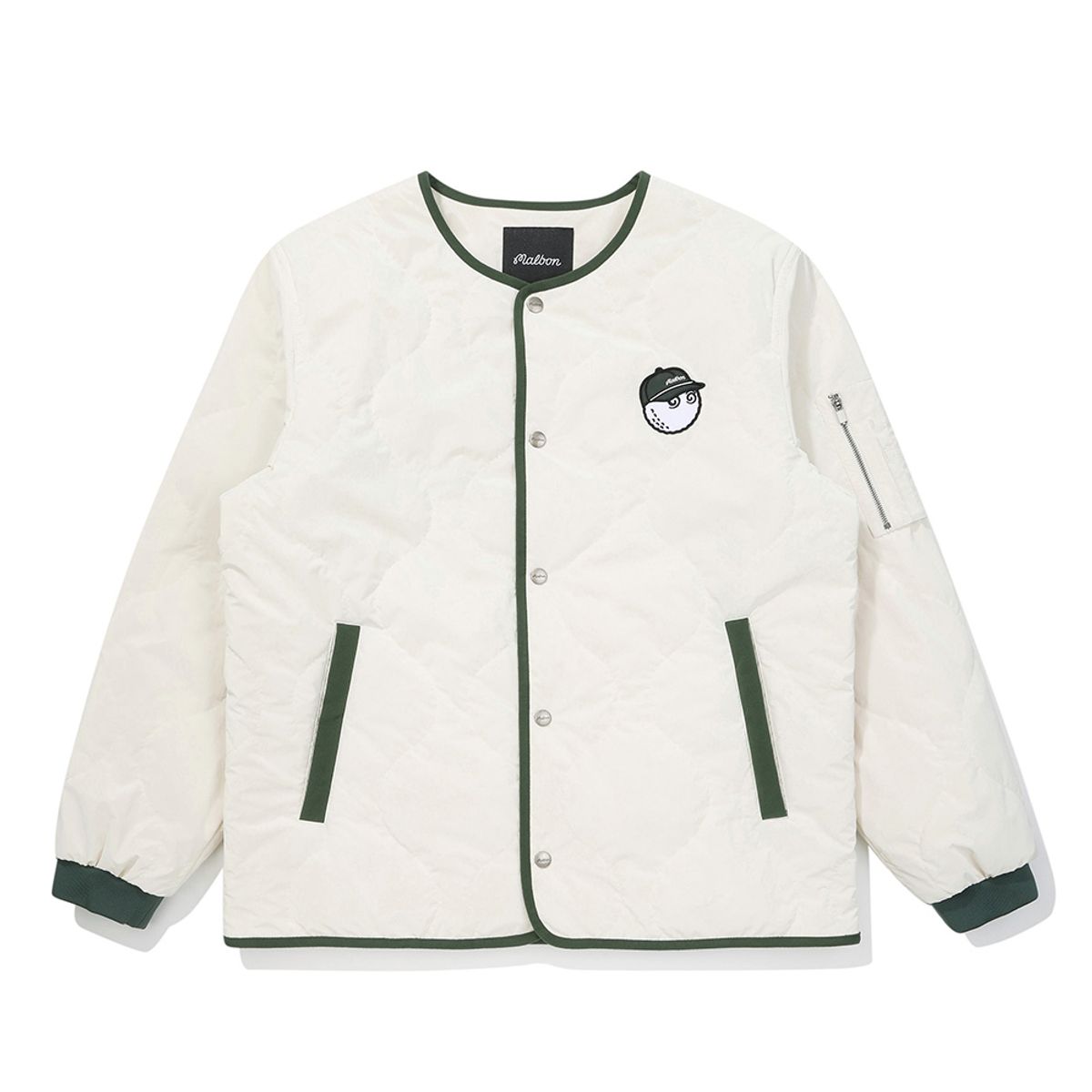 말본 골프(MALBON GOLF) 와펜 포인트 퀄팅 패딩 자켓 IVORY