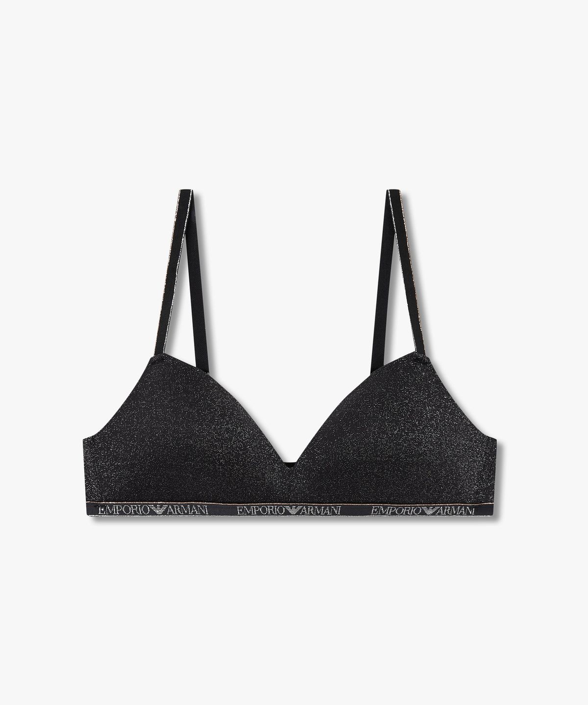 엠포리오 아르마니 언더웨어(EMPORIO ARMANI UNDERWEAR) 여성 메탈릭 로고 밴딩 패디드 트라이앵글 브라_블랙 0825381550