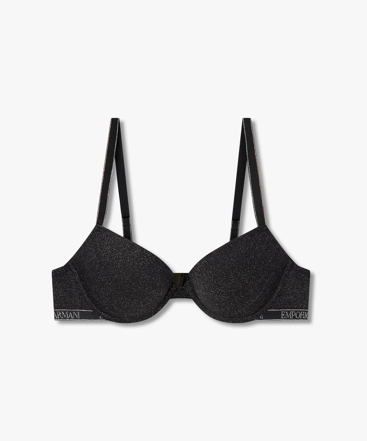 엠포리오 아르마니 언더웨어(EMPORIO ARMANI UNDERWEAR) 여성 메탈릭 로고 밴딩 푸쉬업 브라_블랙 0825385532