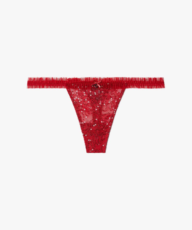 여성 시퀸 플라워 자카드 티팬티_레드 0825310533