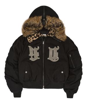 HD 아티피셜 레더 패치 봄버 다운 자켓 블랙