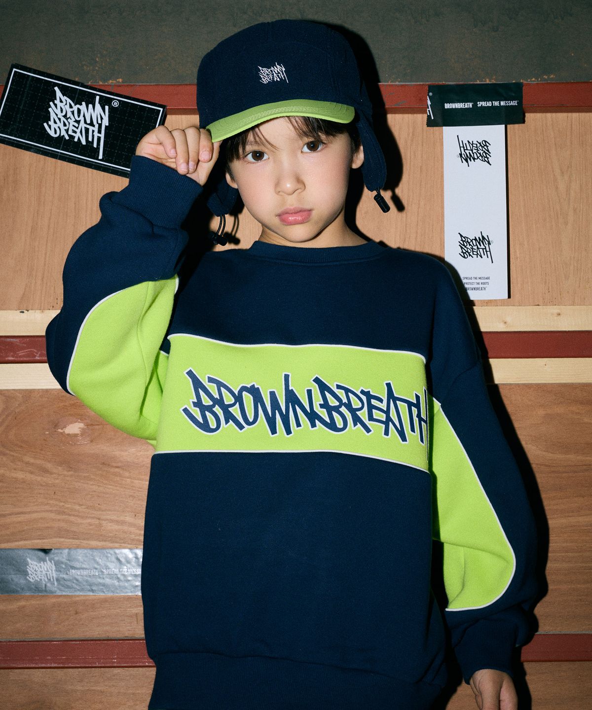 브라운브레스 키즈(BROWNBREATH KIDS) KIDS COLOR BLOCK CREWNECK(기모) - NAVY