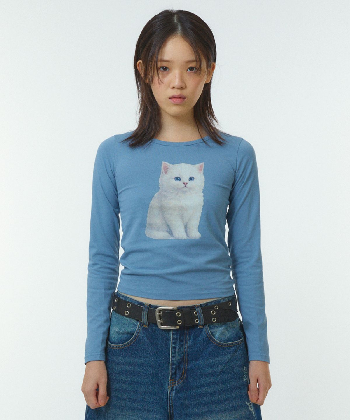 리트리버클럽(RETRIEVER CLUB) CAT SLIM LONG SLEEVE [SKY BLUE]