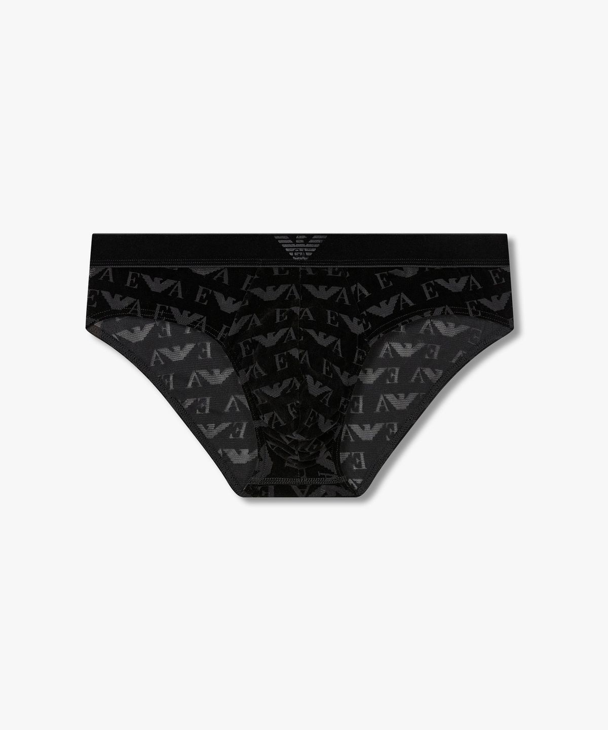 엠포리오 아르마니 언더웨어(EMPORIO ARMANI UNDERWEAR) 남성 벨루어 로고 패턴 밴딩 브리프_블랙 0815311049