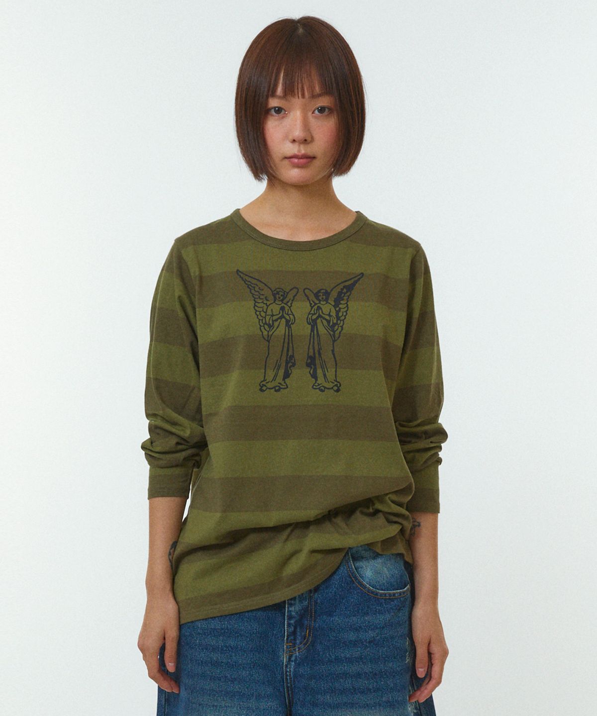 리트리버클럽(RETRIEVER CLUB) ANGEL STRIPE LONG SLEEVE [KHAKI]