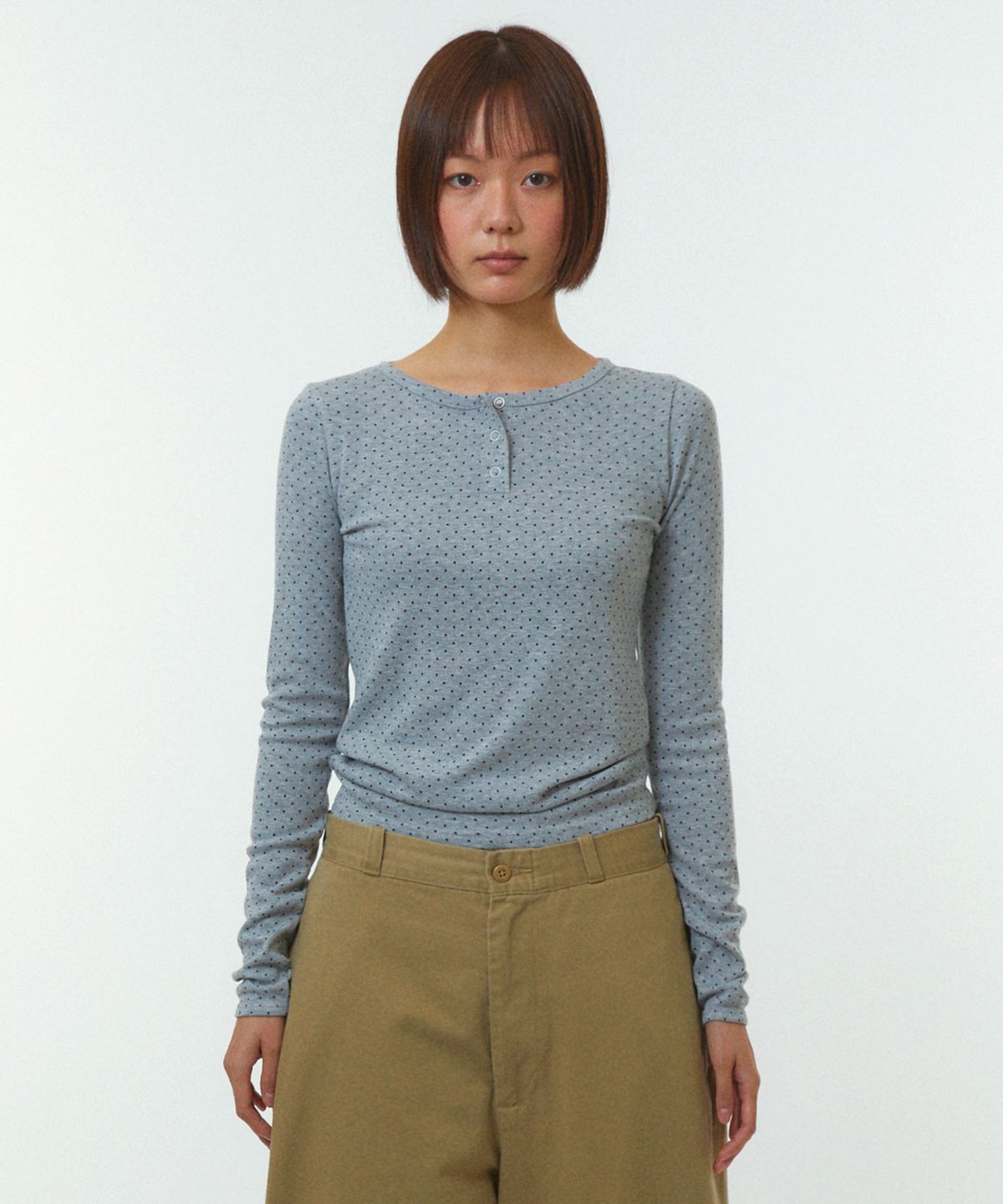 리트리버클럽(RETRIEVER CLUB) PATTERN HENLEY NECK [GRAY]