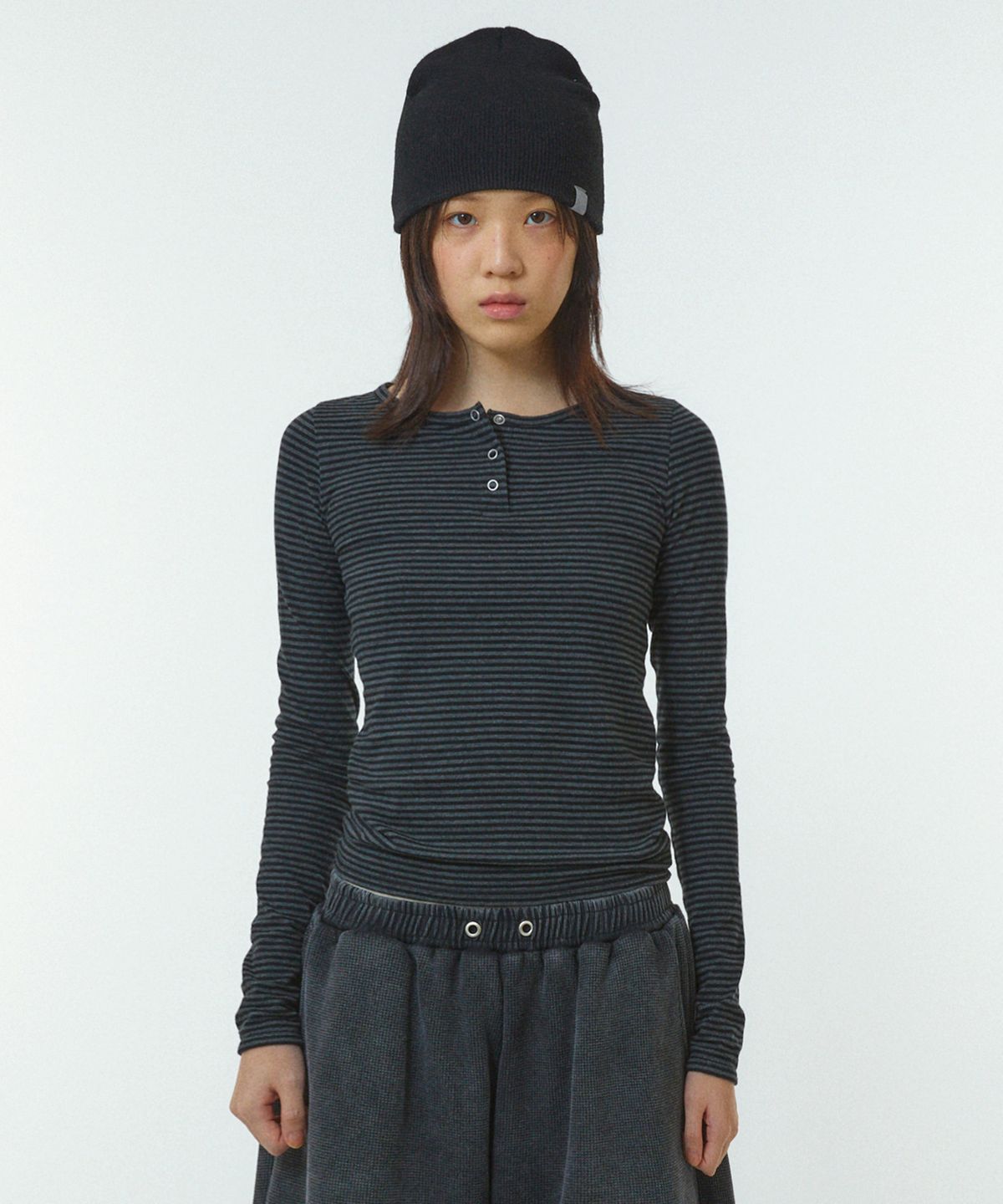 리트리버클럽(RETRIEVER CLUB) PATTERN HENLEY NECK [BLACK]