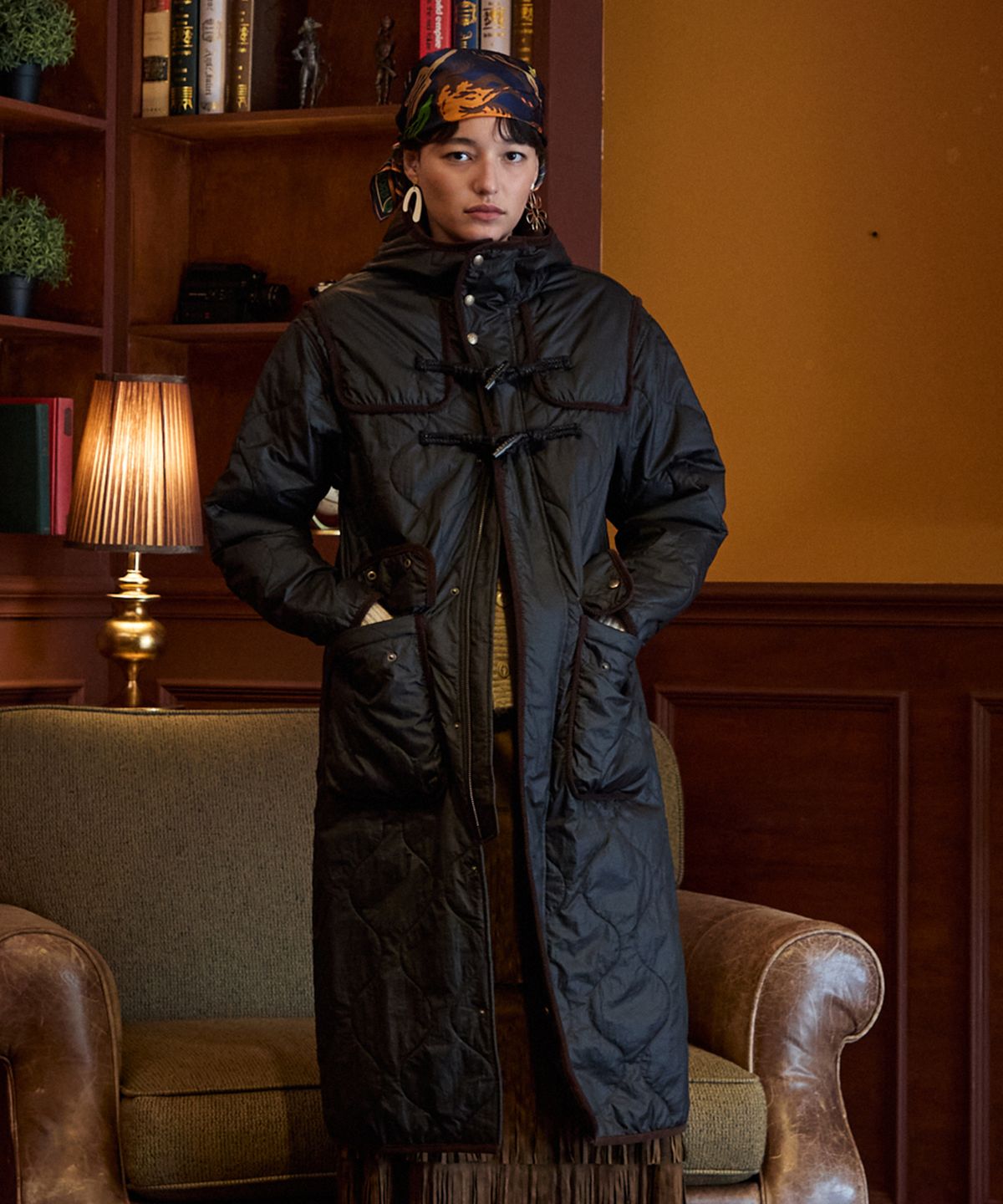 펜필드(PENFIELD) 퀼팅 후드 더플 코트 블랙_FR3WC81U