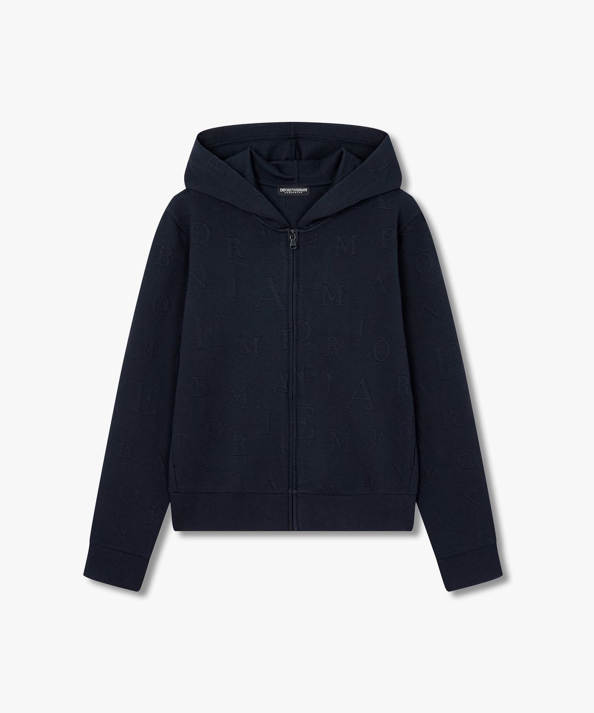 엠포리오 아르마니 언더웨어(EMPORIO ARMANI UNDERWEAR) 여성 엠보 로고 라운지 후드 집업_블루 0825338504