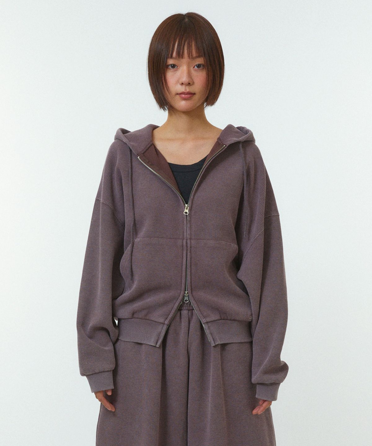 리트리버클럽(RETRIEVER CLUB) SCRIPT WAFFLE HOOD ZIP UP [BROWN]