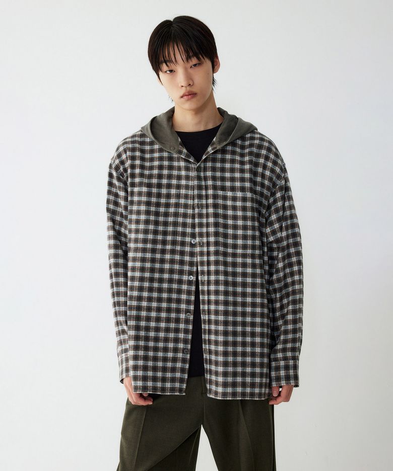 [MEN] 후디 체크 셔츠_다크카키 9155421302