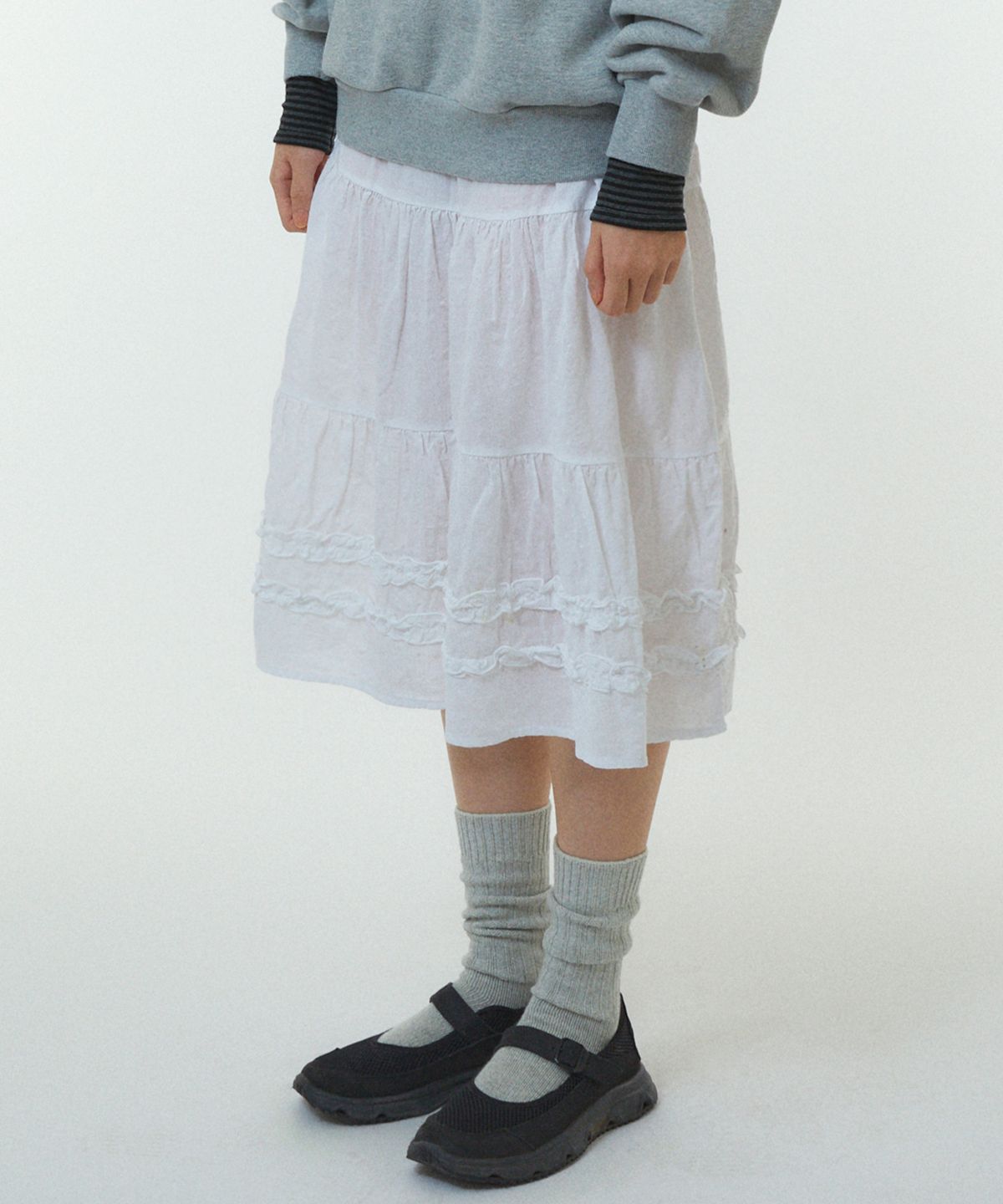 리트리버클럽(RETRIEVER CLUB) FRILL LINE SKIRT [WHITE]