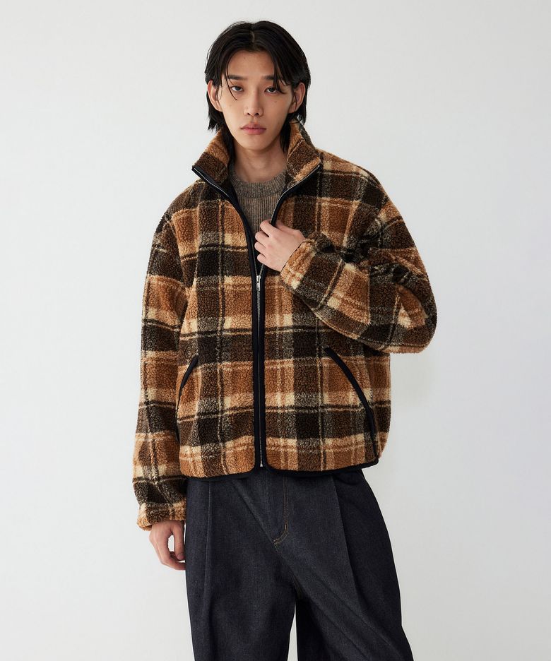 [MEN] 덤블 체크 후리스 점퍼_브라운 9155413302
