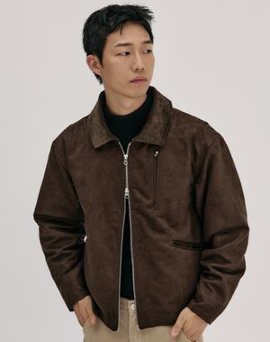 코듀로이 카라 스웨이드 집업 자켓 _ 브라운